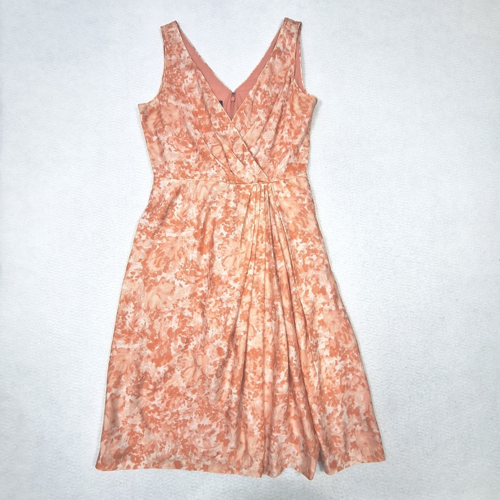 Talbots Dress Womens 6 Peach Floral Silk Cotton V-Neck Summer Wedding